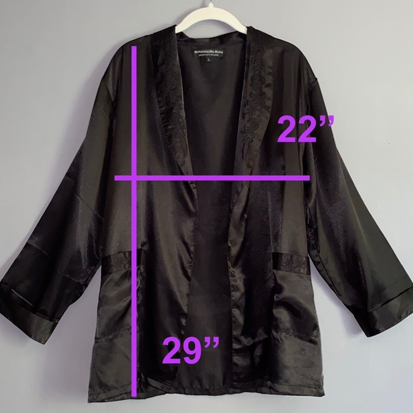 Black Satin ALEXANDER DEL ROSSA Short Robe Women's Large - Picture 9 of 9